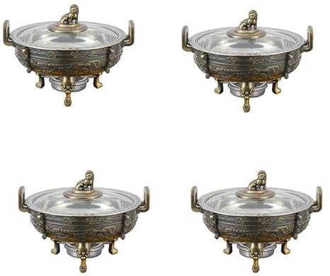 Pack Chafing Dishes & Food Warmers, Round Catering Buffet Server Set with Food Pan and Fuel Holders, for Kitchen Party Dining Buffet (Size:4pack,Color:B)