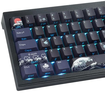 Sunzit PBT Touches personnalisées, 129 touches, profil de cerisier corail, sublimation, brillantes, imprimées sur les côtés, pour clavier de jeu mécanique ISO/ANSI UK (noir)