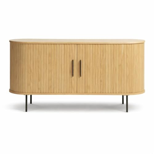 Liadomo Sideboard 140 cm, Uriel, Kommode, Beige/Natur | TV-Schrank, Eiche Furnier, Lamellen-Optik, Schiebetüren, Moderner Retro Look, 2 Einlegeböden, hohe Metallbeine
