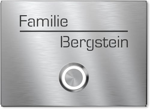 Graviers Funkklingel mit Gravur – Kabellose Türklingel aus gebürstetem V2A Edelstahl, personalisierte Lasergravur, wählbare Größen (110x80mm & 160x120mm), 300 m Reichweite im Freifeld, wetterfest