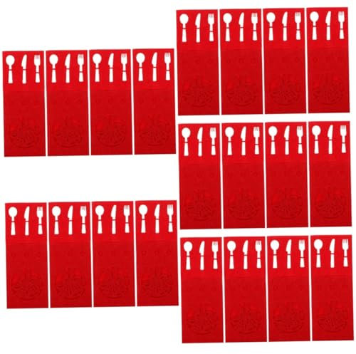 Alipis 20 Pièces à Couverts Cloche Fourchettes Argenterie Décorations De Table De Noël Ornements pour Mesa De Sacs à Couverts Décoratifs Manches D'argenterie Rouge Feutrine
