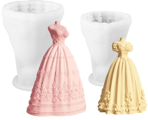 2 Stück Silikon Kerzenformen 3D Braut Brautkleid Silikonform DIY Kerzengießform Valentinstag Silikonform Kerzen für Freundinnen, Ehefrauen und Bräute