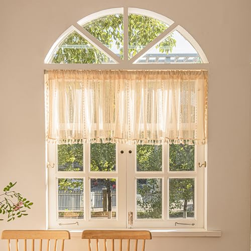 Hoisy Kurze Vorhänge Küchenvorhänge Kurz Gardinen Zum Küche Schrank Fenster Deko Boho H61 X B148 cm 1 Pack