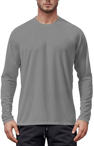 Tansozer Herren UV Shirt Langarm Rash Guard Swim Top, Dunkelgrau, L