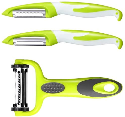 Pelador de patatas para cocina, pelador de verduras, 3 peladores profesionales de acero inoxidable, antideslizante, adecuado para pelar patatas, manzanas, zanahorias, pepino y varias verduras y frutas