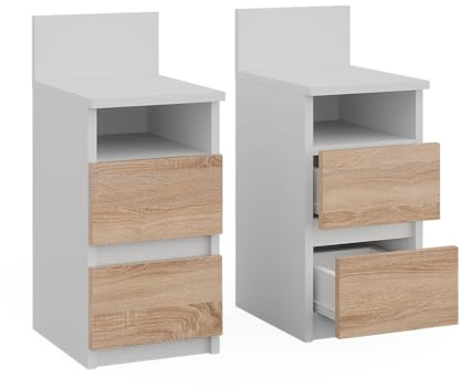 Vicco Nachttisch Monty Weiß/Sonoma | 2er Set, geeignet zur flexiblen Platzierung neben Bett oder Sofa