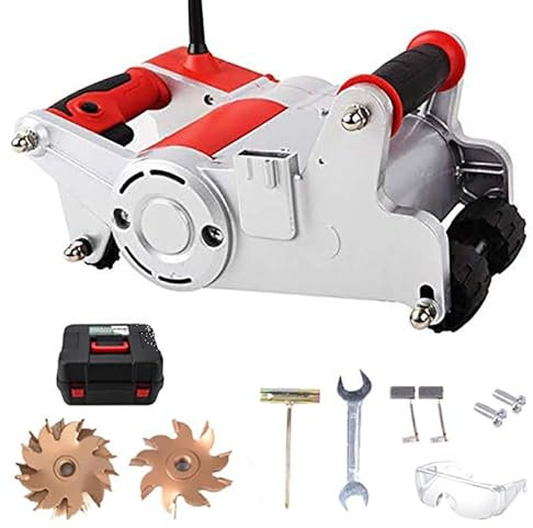 ERSINIAN Machine de découpe de béton électrique - Rainureuse pour Murs de Sol et de Mur 1100 W, pour Murs en Briques Rouges et en Briques de Sable, Lames 25 mm + 35 mm
