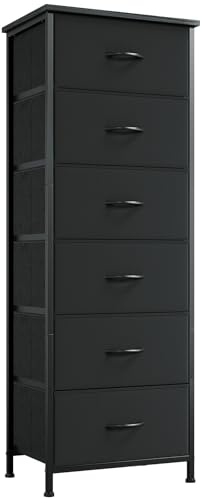 Somdot Comoda Dormitorio con Cajones de Tela, Cajonera para Salón, Estudio y Habitación Infantil, Armario, Gavetero, 30 Profundidad x 42 Ancho x 115 Alto (6 Cajones), Negro