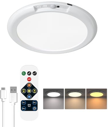 DoRight Rechargeable Motion Sensor Ceiling Light 7.5, 4000mAh Wireless Battery Operated Ceiling Lamp with Remote Control, Dimmable, 3 Color Temperatures, for Bedroom, Garage, Porch, Stairs, Hallway