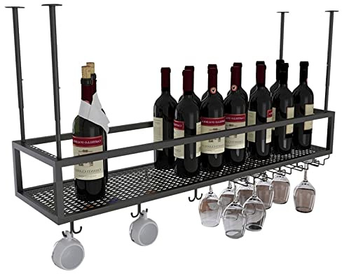 MWAYOYTE Durchbrochenes Weinregal an der Decke/Weinflaschenhalter unter dem Schrank/Umgedrehter Weinbecherhalter/Stielglasregale aus mattschwarzem Glas/Verstellbarer Glashalter