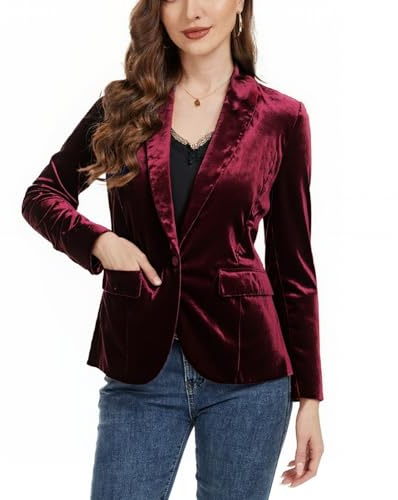 MINTLIMIT Women Casual Work Office Blazer Jackets Long Sleeve Notched Lapel Solid Buttons Velvet Blazer Red
