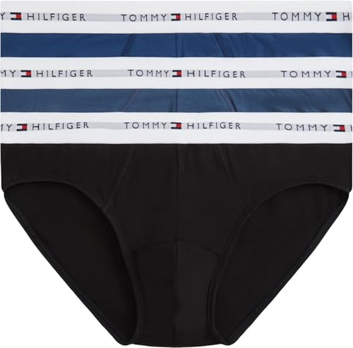 Tommy Hilfiger Uomo Slip Hipster Confezione da 3 con Fascia con Logo, Multicolore (Blk/Blu JN/AG Sea), L