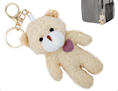 Emezddo Porte-Clés en Peluche, Petit Ours Breloques de Sac en Peluche avec Cœur Rose, Attaches de Sac avec Fermoir Mousqueton pour Femme