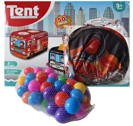 A2Z 4 Kids Pop Up Fire Truck Tent for Kids with 50 Colourful Ocean Balls Foldable Vehicle Playhouse Indoor Outdoor Toy for Toddlers Boys Girls Age 3+ Roleplay Tent with Mesh Roof & Door
