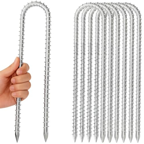 ZOOMPIL Picchetti di Ancoraggio a Terra, Pali per Armature Pesanti, U Gancio di Picchetti per Tenda in Acciaio Zincato per Tende da Campeggio, Trampolini, Tettoie, Altalene, 6 pezzi