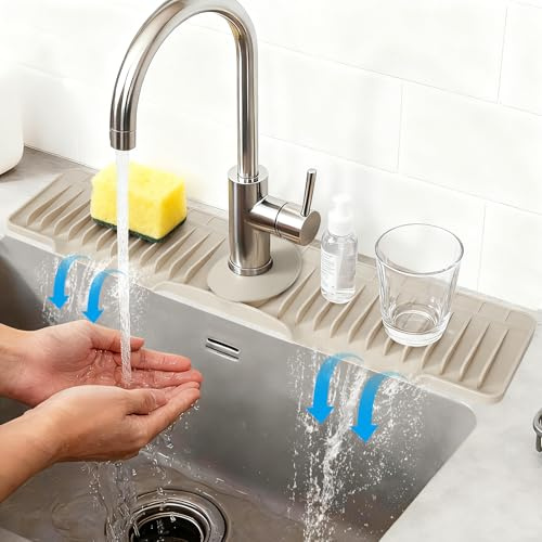 24 Silicone Faucet Mat for Kitchen Sink Released in 2025/12TH,8° Slope Fast Self-draining-Kitchen Sink Splash Guard,Bathroom Kitchen Sink Area Water Splash Guard Behind Faucet Draining Mat Beige