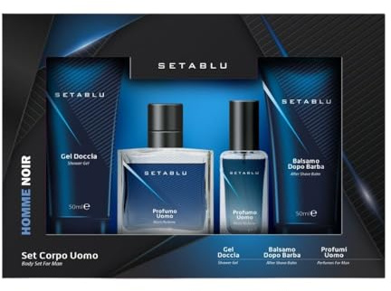 SETABLU Set Corpo Uomo, Kit Regalo con Gel Doccia 50ml, Profumo Uomo, Balsamo Dopo Barba 50ml, Linea Homme Noir Idea regalo Natale