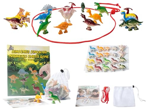 Set De Magnético - Juego De Viaje con Cuerda Y 20 Fichas De Dinosaurio | Juego de Mesa,para Familia, Al Aire Libre, Interior, Salón de Clases, Escuela, Fiesta, Mesa, Viaje por Carretera