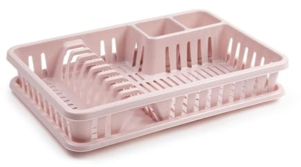 pcmoviles Escurreplato de plástico, Escurridor de Platos, Escurridor Fregadero de 2 módulos, con Bandeja Anti-Goteo, 45 cm de Ancho x 29.7 cm de Fondo x 8 cm de Altura, Color Rosa