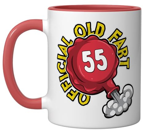 55th Birthday Official Old Fart Funny Red Whopee Cushion Ceramic Mug, Red/White