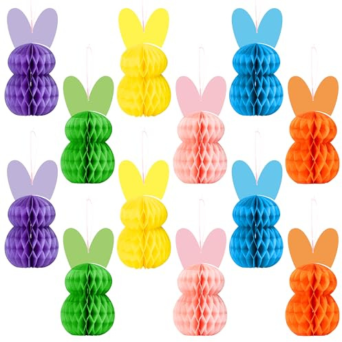 KwonfaiDelil Easter Peeps Honeycomb Decoration - 11.8inch Bunny Honeycomb Centerpieces for Table Decoration, 6 Colors Bunny Hanging Ornaments for Spring Holiday Fireplace Party Decor(12pcs)