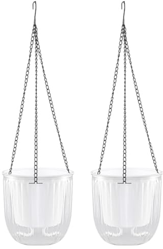 MOBUTOFU Maceta Colgante de Resina Transparente 2 Piezas Autorriego, Resistente a Impactos y Rayos UV, Diámetro Grande para Interior y Exterior, Jardinera Colgante Adecuado para Balcón