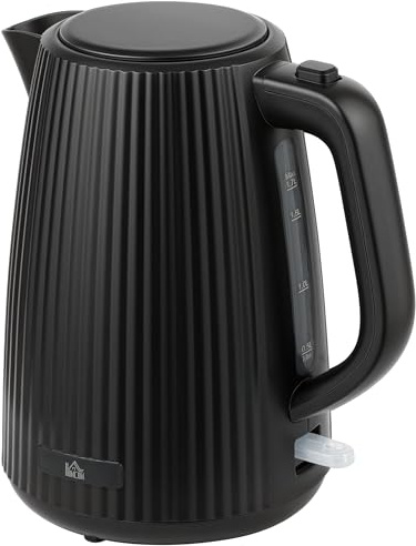 HOMCOM Hervidor de Agua Eléctrico 1,7 L, 2200 W, Calentador de Agua Eléctrico con Apagado Automático, Base Giratoria 360°, Filtro Antical Extraíble, Negro