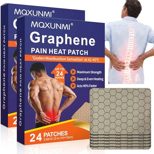 MQXUNMI Parche térmico de grafeno para alivio del dolor, parche de calor prolongado para espalda, cuello, hombros, rodillas y articulaciones, 48Pcs 10x13cm con ingredientes herbales naturales