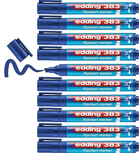 edding 383 Flipchart-Marker - blau - 10 Stifte - Keilspitze 1-5 mm - Stift zum Schreiben, Zeichnen und Markieren auf Flipcharts - Tinte schlägt nicht durch Papier - trocknet nicht aus - farbintensiv