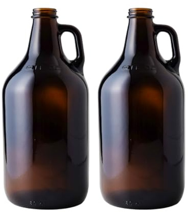 FastRack 64 oz Amber Glass Growlers (Pack of 2) | Half Gallon Beer Growler | Reusable 1/2 Gallon Glass Jug for Homebrew, Kombucha, and Beverage Storage | NO CAPS INCLUDED