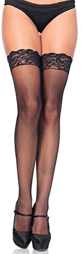 Leg Avenue 9984 - Mikronetz - halterlose Strümpfe mit stay up Silikon und Spitze oben Einheitsgröße Strumpfe Damen