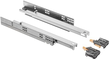 GTV - Unterflurführungen 1 Paar Schubladenauszüge mit Soft Close System - Schubladenschienen Selbsteinzug - Modern Slide mit Dämpfung, Vollauszug, 500 mm, Belastbar bis 35 Kg, Silber