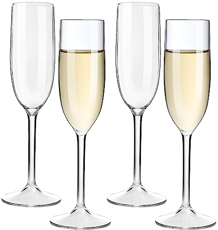 COOKY.D Shatterproof 100% Tritan-Plastic Champagne Flutes Unbreakable Stemmed Drinking Glasses Set, BPA Free & Dishwasher Safe, 170ml/6oz, Set of 4