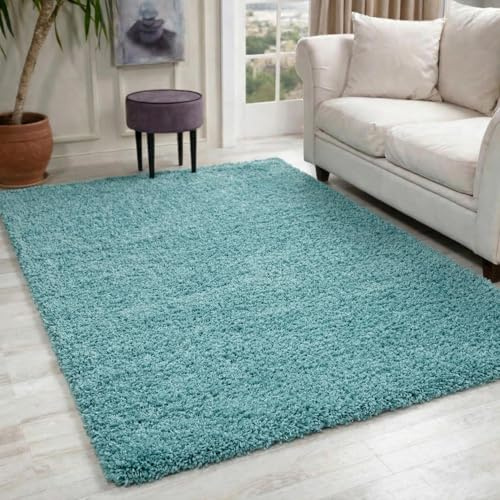 Oxford Plain Soft Thick Shaggy Living Area Rug, Duck Egg Blue, 160x230cm