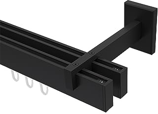 INTERDECO Innenlauf-Gardinenstange eckig 14 x 35 mm 2-läufig, kantige Innenlaufstange aus Metall, Schwarz, zur Wandmontage, Typ 10212822, 200 cm