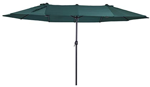 Outsunny Ombrellone da Giardino 455x265x238cm Doppio con Apertura a Manovella, Acciaio e Poliestere Verde Scuro