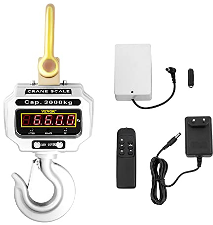 VEVOR Bilancia a Gancio Digitale da 3000 KG, Bilancia Dinamometro con Gru di Elevata Precisione, Gancio Elettronico per Bilancia Pesapersone Elettronica, Bilancia Portatile Mini con Display LCD