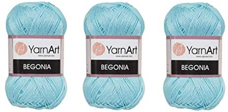 Yarn art Begonia 100% cotone mercerizzato, Lotto di 3 matasse, ognuna 50 g/185 yrds (169 m), Fine Sport: 2 (5353)