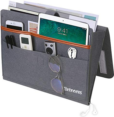 Betoores Portaoggetti Letto Borsa Feltro Comodino per iPad, Tavoletta, Riviste, Telecomando, Cellulare, Occhiali (Grigio)
