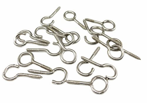 10 Hooks and 10 Eyes for Curtain Wire, Screw In, Chrome Plated, 25mm