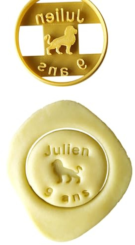 3DKOUPE - Emporte-pièce rond - Motif lion - Personnalisable avec texte (jusqu'à 2 lignes) - Couleur au choix - Conçu et fabriqué en France