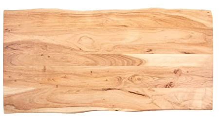 SAM Tischplatte 120x60 cm Emilia, Holzplatte Akazienholz massiv + naturfarben + lackiert, Baumkanten-Platte für Heimwerker, Arbeitsplatten, Tische & Fensterbretter