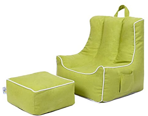 Ready Steady Bed Child Bean Bag Chair with Footstool | Ergonomically Designed Kids Armchair | Comfy Children Furniture | Toddler Play Safe Soft Seat Playroom Sofa (Lime)