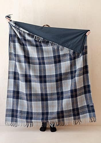 The Tartan Blanket Co. Large Outdoor Picnic Blanket/Rug Made of Recycled Wool with Water-Resistant Backing in Bannockbane Silver