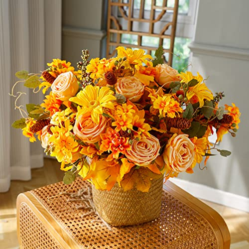 Anna's Whimsy 2 Stück Thanksgiving Herbstblumen, Kunstblumen Wie Echt, Herbst dekorative Seidenstrauß für Haus Hochzeit Thanksgiving Dekorationen