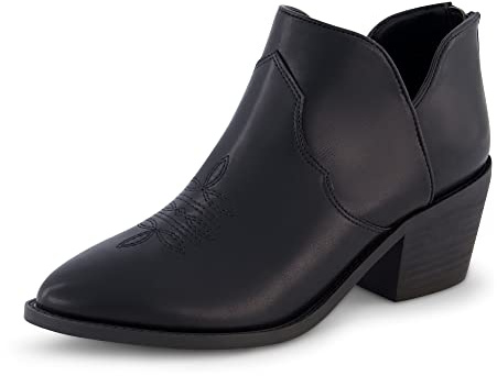 CUSHIONAIRE Rodeo Cowboy Boots for Women, Stylish Short Pointed Toe Western Ankle Boots with Low Block Heel and Back Zipper, BLACK 9