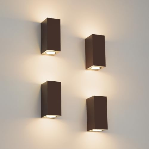 Klighten 4 Stück GU10 Außenwandleuchte Rostrot außenlampe, ohne Glühbirne | Up Down Wandleuchte Aussen/Innen, IP65 aussenlampe wand, Aluminium Eckig Außenlampe, außenbeleuchtung haus eingangsbereich