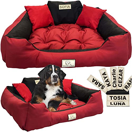 EDANTI Hundebett Hundekissen Katzenbett Personalisiert Hundesofa mit Namen L - 100 x 75 für große mittelgroße & kleine Hunde (75x65, Rot)