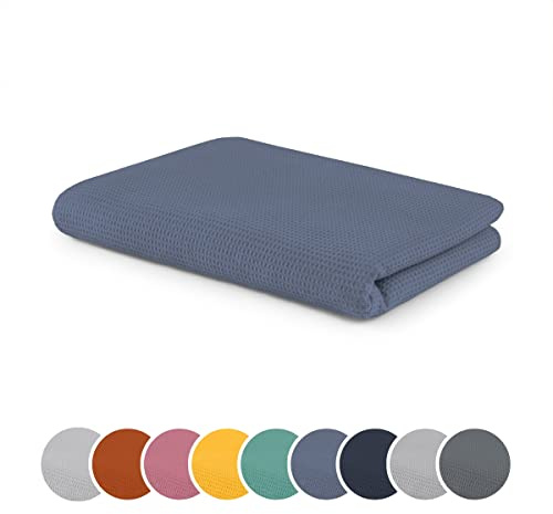 sleepling Kuscheldecke in Waffeloptik 150x200 cm, 100% Baumwolle, Weiche Sofadecke & Wohndecke 150 x 200, Temperaturregulierend, Waschbar, Made in Germany, Oeko-TEX, Himmelblau