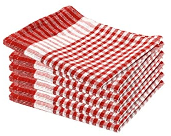 Pack of 5 & 10 Wonderdry Kitchen Tea Towels Dish Cloth Super Soft & Quick Absorbent 100% Cotton Bar Glass Cloth For Catering & Restaurent (10 Tea Towels, Red)